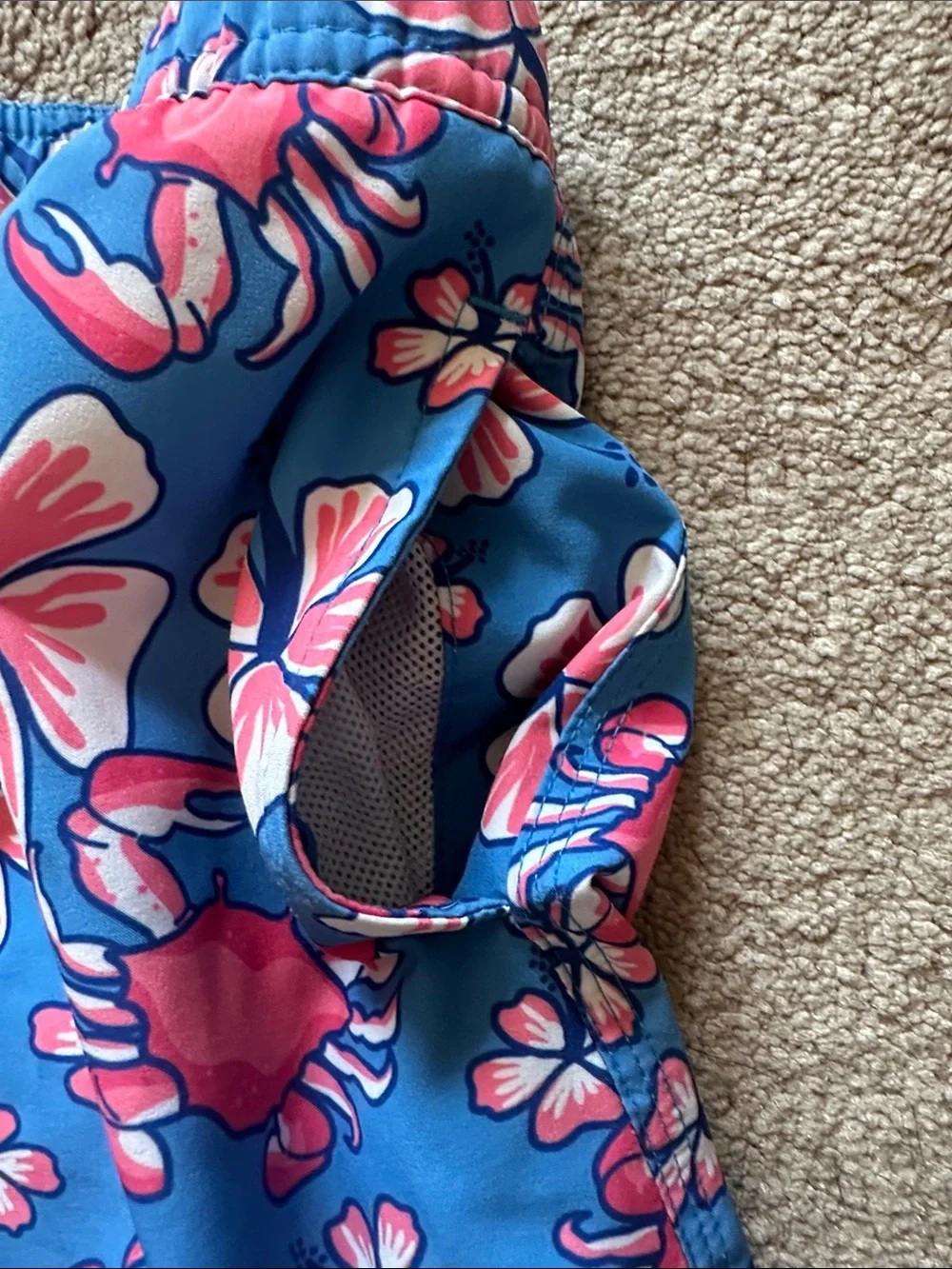 Vineyard Vines Blue Swim Shorts with Pink Crab & Floral Print